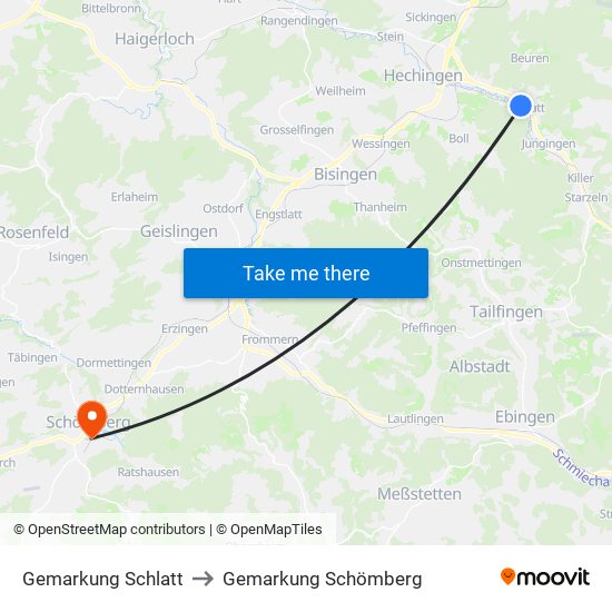 Gemarkung Schlatt to Gemarkung Schömberg map