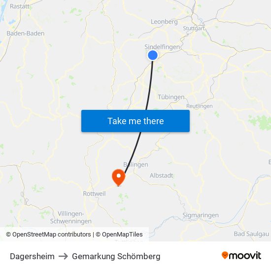 Dagersheim to Gemarkung Schömberg map