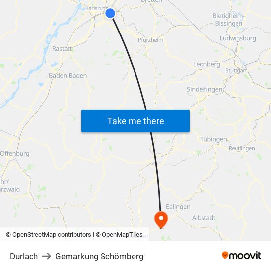 Durlach to Gemarkung Schömberg map