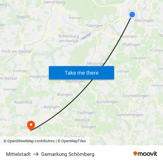 Mittelstadt to Gemarkung Schömberg map