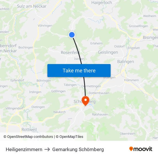 Heiligenzimmern to Gemarkung Schömberg map