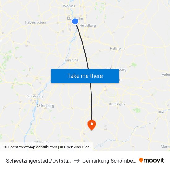 Schwetzingerstadt/Oststadt to Gemarkung Schömberg map