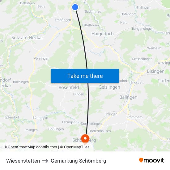 Wiesenstetten to Gemarkung Schömberg map