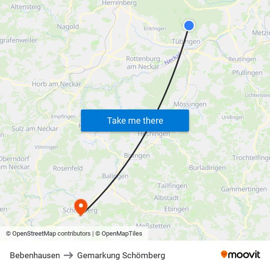 Bebenhausen to Gemarkung Schömberg map