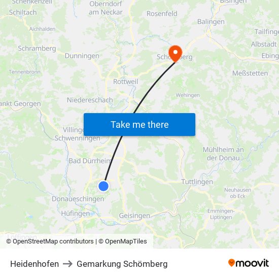 Heidenhofen to Gemarkung Schömberg map