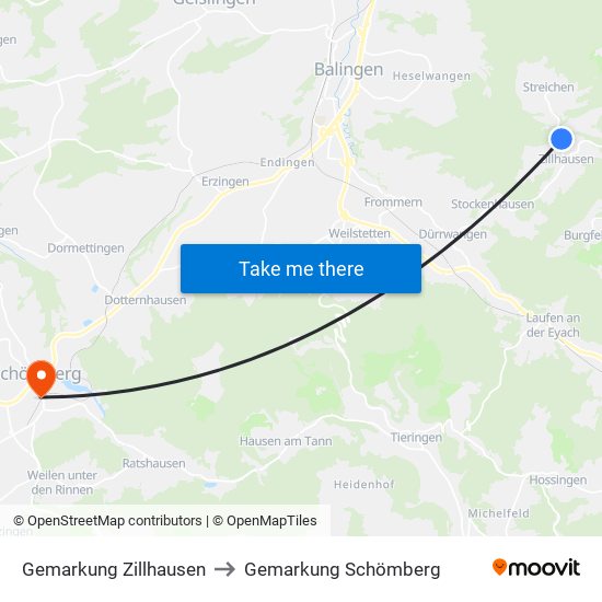 Gemarkung Zillhausen to Gemarkung Schömberg map