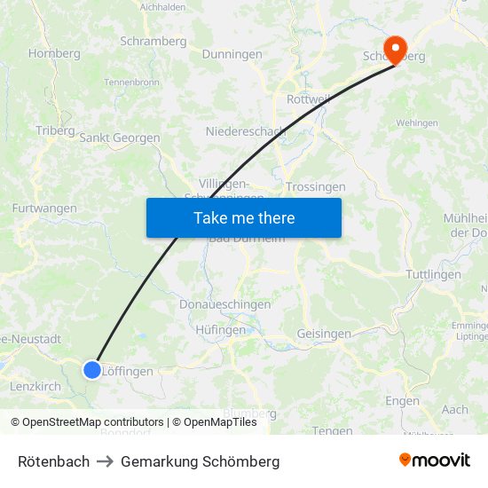 Rötenbach to Gemarkung Schömberg map