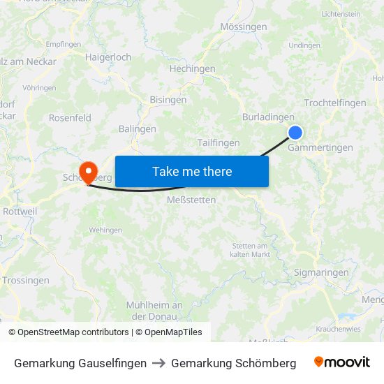Gemarkung Gauselfingen to Gemarkung Schömberg map