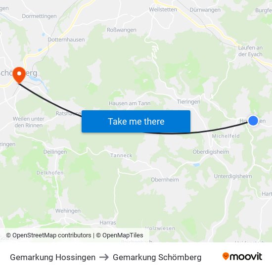 Gemarkung Hossingen to Gemarkung Schömberg map