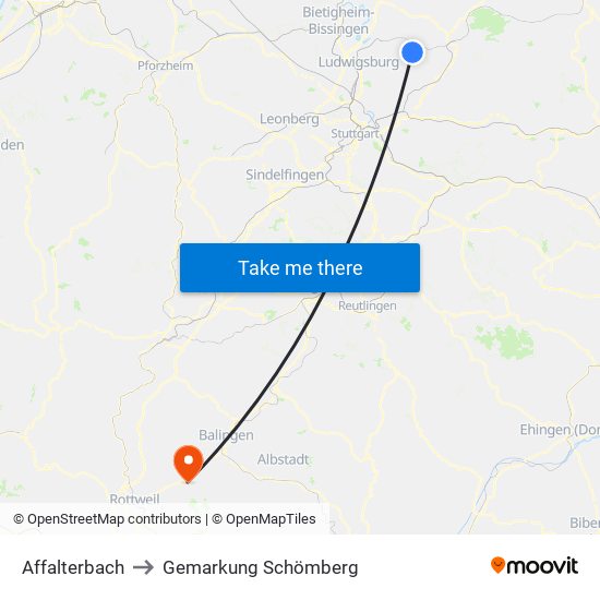 Affalterbach to Gemarkung Schömberg map