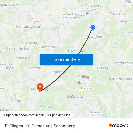 Dußlingen to Gemarkung Schömberg map