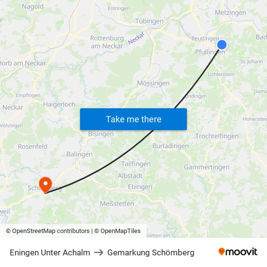 Eningen Unter Achalm to Gemarkung Schömberg map