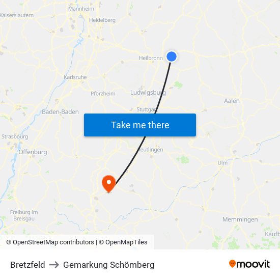 Bretzfeld to Gemarkung Schömberg map