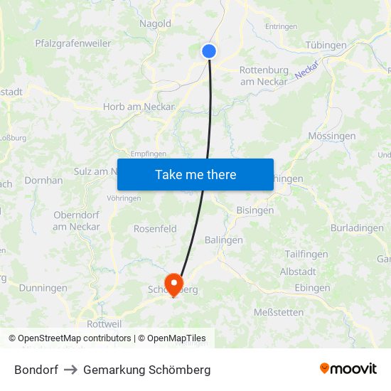 Bondorf to Gemarkung Schömberg map