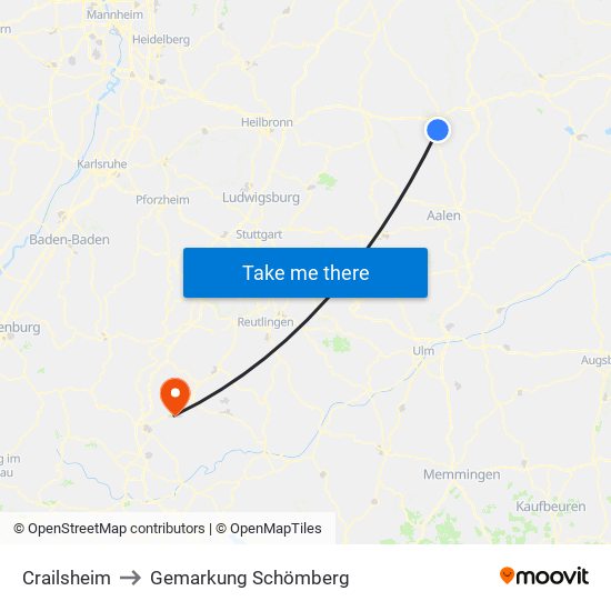 Crailsheim to Gemarkung Schömberg map