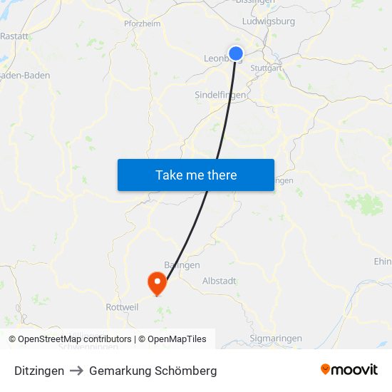 Ditzingen to Gemarkung Schömberg map