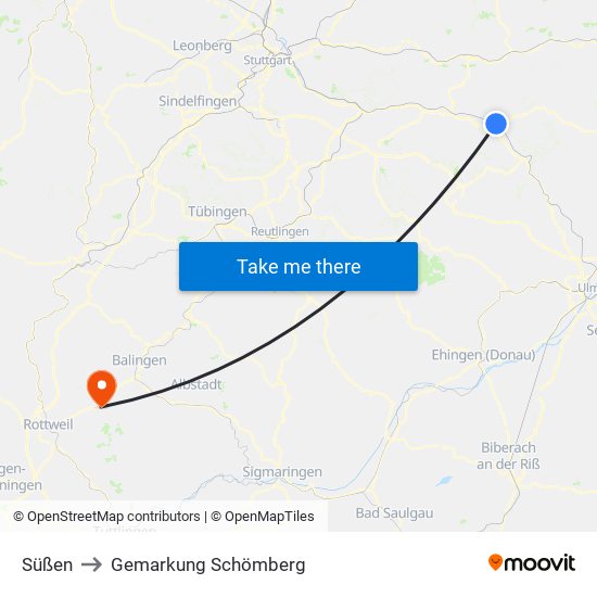 Süßen to Gemarkung Schömberg map