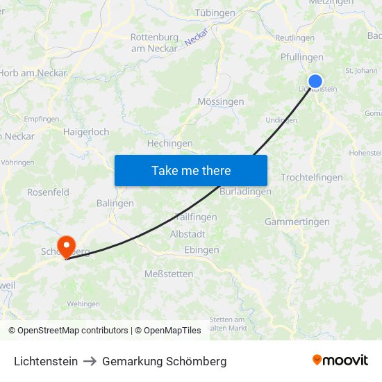 Lichtenstein to Gemarkung Schömberg map