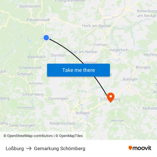 Loßburg to Gemarkung Schömberg map
