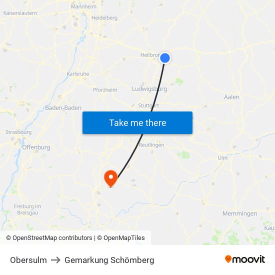 Obersulm to Gemarkung Schömberg map