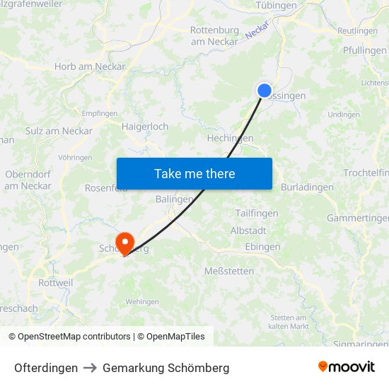 Ofterdingen to Gemarkung Schömberg map