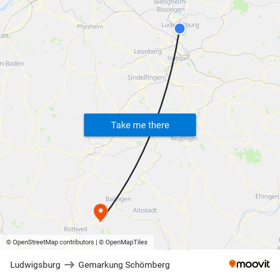 Ludwigsburg to Gemarkung Schömberg map