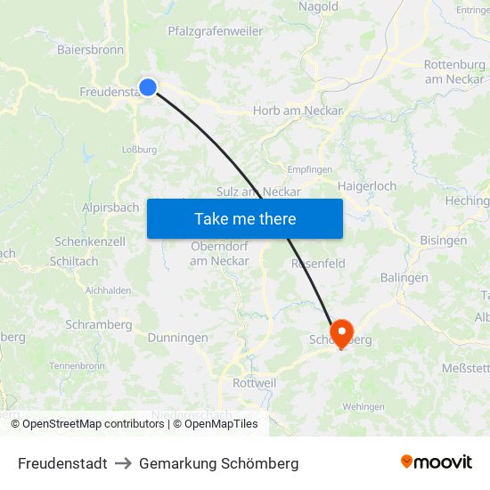 Freudenstadt to Gemarkung Schömberg map