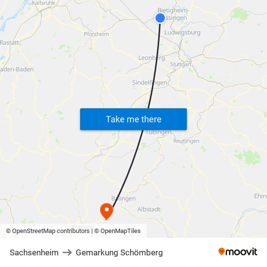 Sachsenheim to Gemarkung Schömberg map