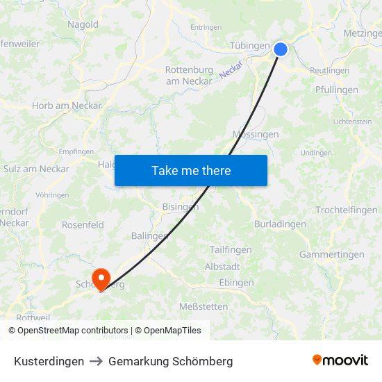 Kusterdingen to Gemarkung Schömberg map