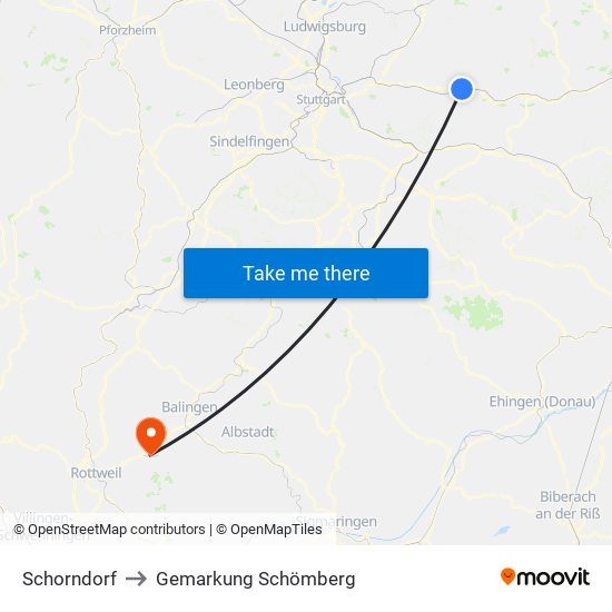 Schorndorf to Gemarkung Schömberg map