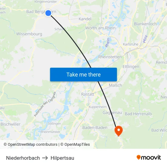 Niederhorbach to Hilpertsau map