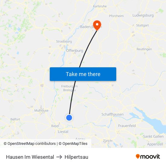 Hausen Im Wiesental to Hilpertsau map