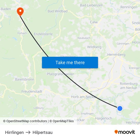 Hirrlingen to Hilpertsau map