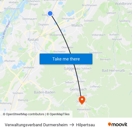 Verwaltungsverband Durmersheim to Hilpertsau map