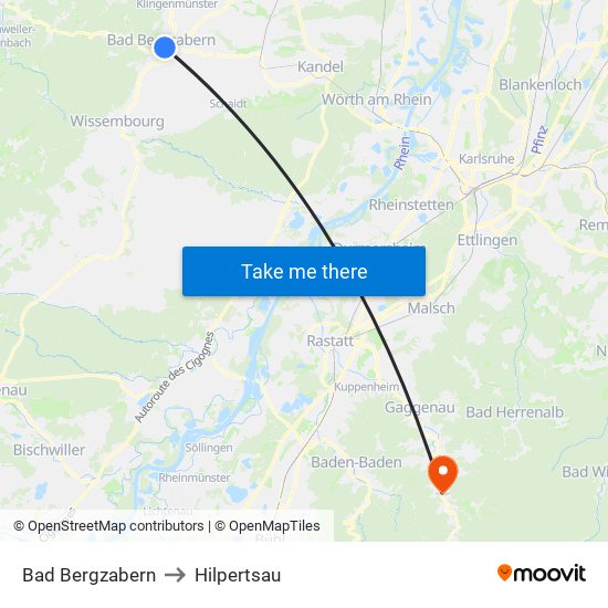 Bad Bergzabern to Hilpertsau map