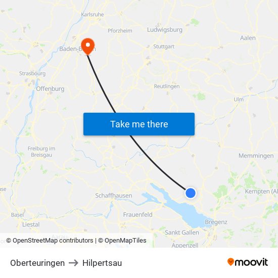 Oberteuringen to Hilpertsau map