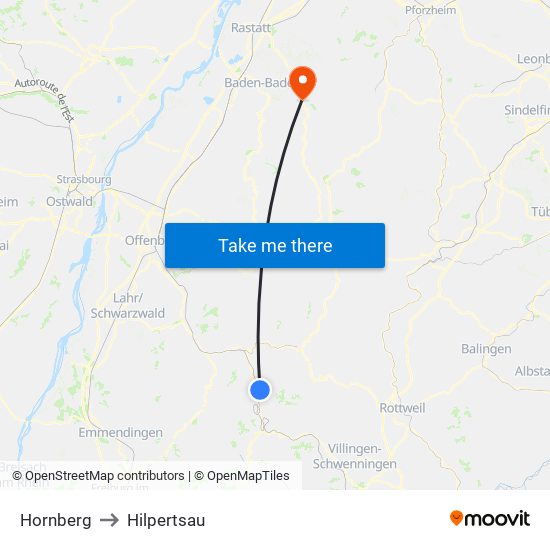 Hornberg to Hilpertsau map