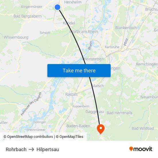 Rohrbach to Hilpertsau map