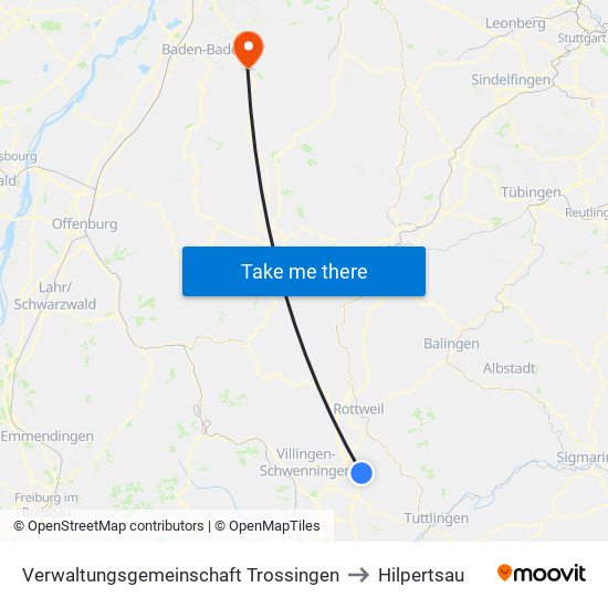 Verwaltungsgemeinschaft Trossingen to Hilpertsau map