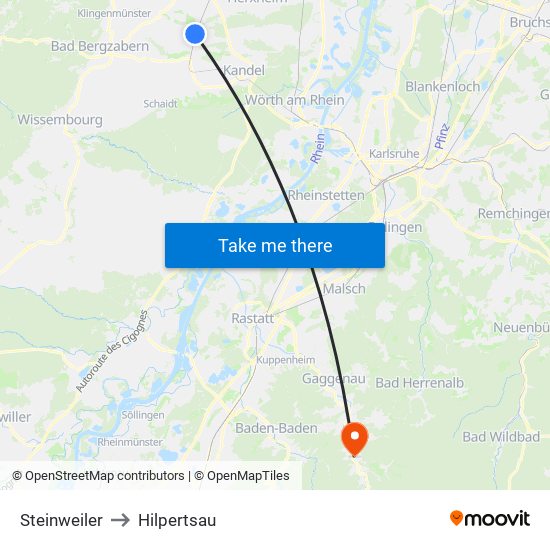 Steinweiler to Hilpertsau map