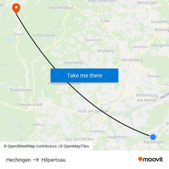 Hechingen to Hilpertsau map