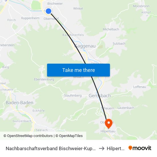 Nachbarschaftsverband Bischweier-Kuppenheim to Hilpertsau map