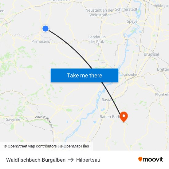 Waldfischbach-Burgalben to Hilpertsau map