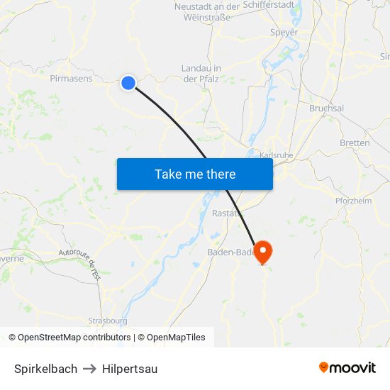 Spirkelbach to Hilpertsau map