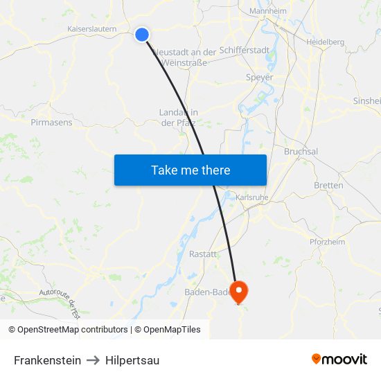 Frankenstein to Hilpertsau map