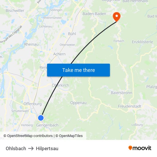 Ohlsbach to Hilpertsau map
