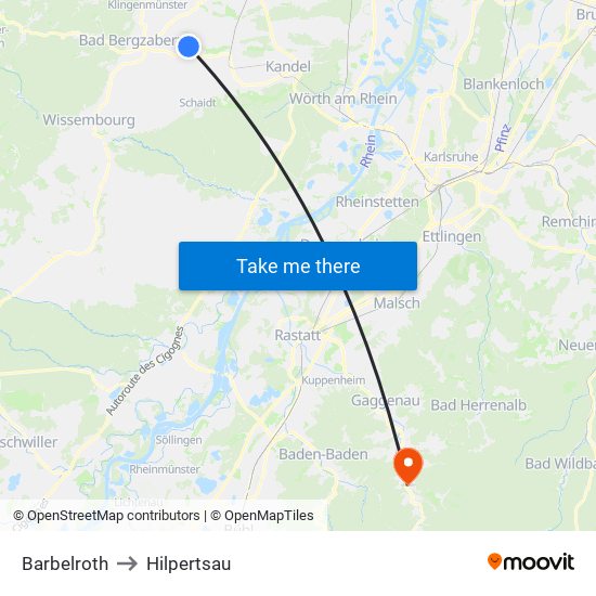 Barbelroth to Hilpertsau map