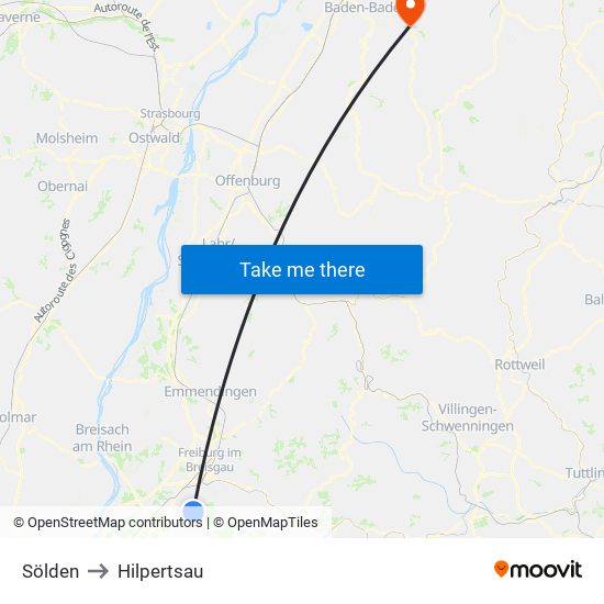 Sölden to Hilpertsau map