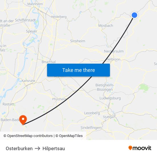 Osterburken to Hilpertsau map