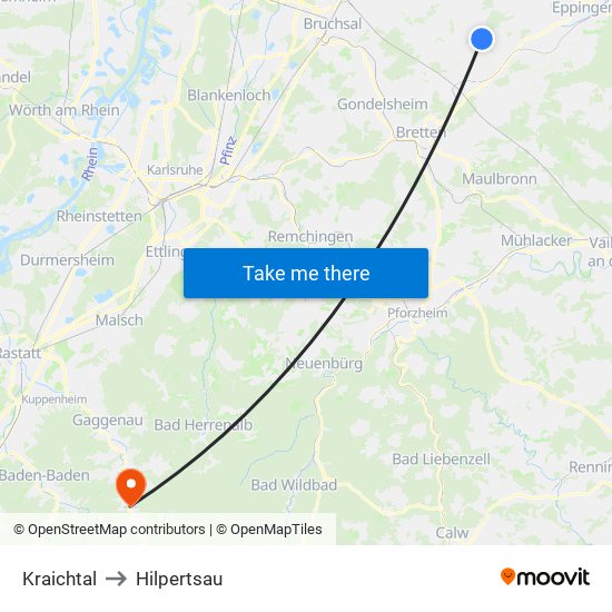 Kraichtal to Hilpertsau map